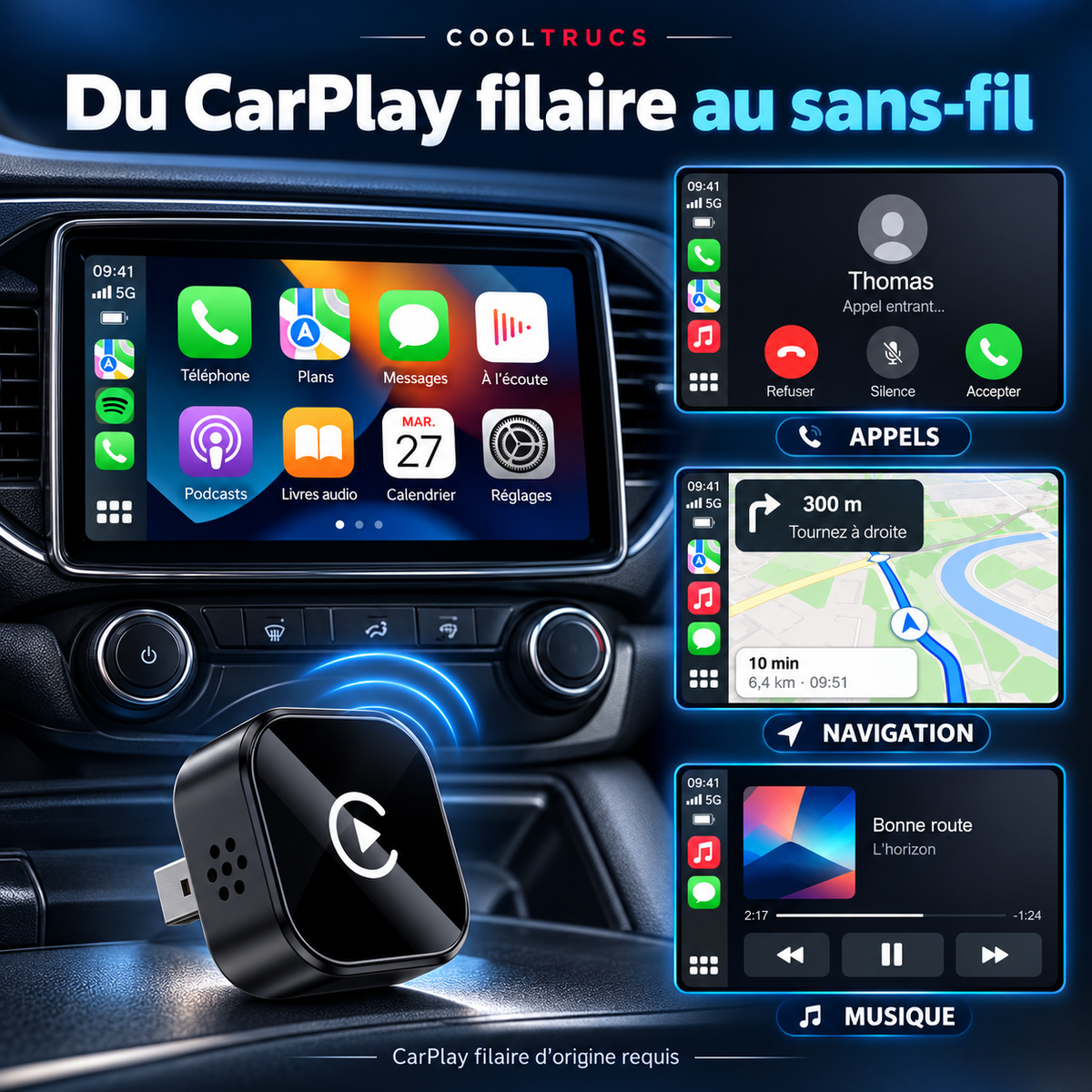 đ± Adaptateur CarPlay & Android Auto Sans Fil
