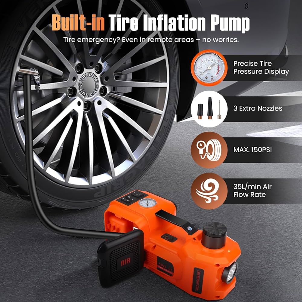 🚗 Kit d'Urgence Voiture | Cric Hydraulique Électrique 5T - Sécurité & Autonomie