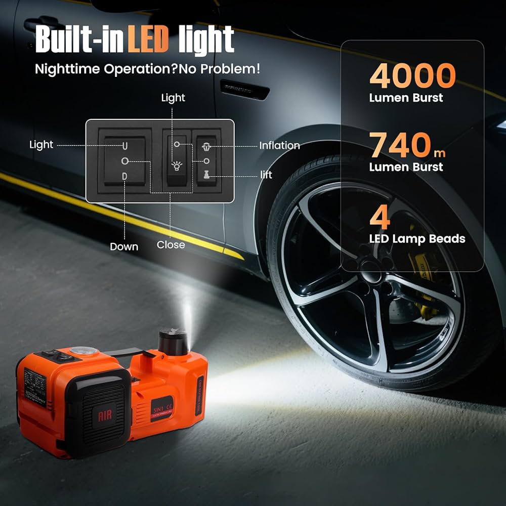 🚗 Kit d'Urgence Voiture | Cric Hydraulique Électrique 5T - Sécurité & Autonomie