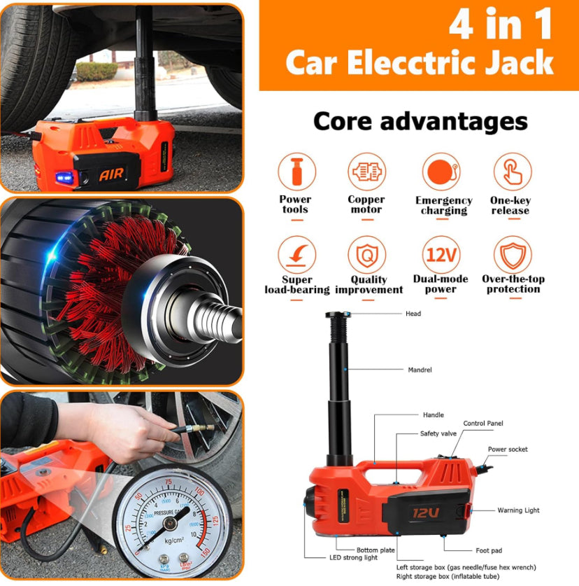 🚗 Kit d'Urgence Voiture | Cric Hydraulique Électrique 5T - Sécurité & Autonomie
